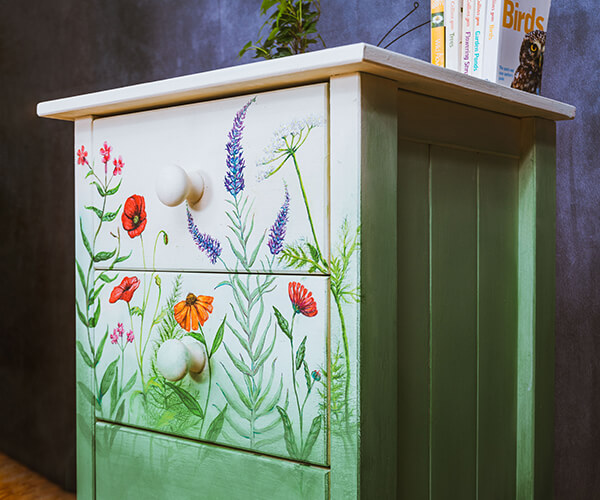 Wildflowers painted on drawers