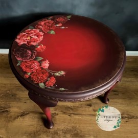 Oak coffee table with roses on deep red paint blend